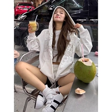 白色开衫卫衣男女2025秋季新款宽松外套高街设计感印花上衣，女装短外套，星座506A
