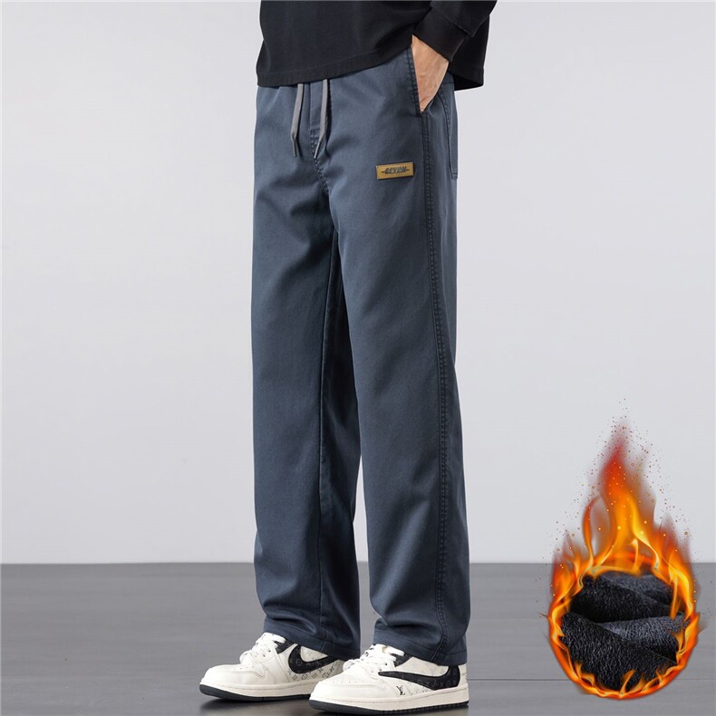 秋冬新款男士加绒保暖休闲裤时尚阔腿免烫垂感长裤大裤脚裤子大码，男装棉衣，星座224-3