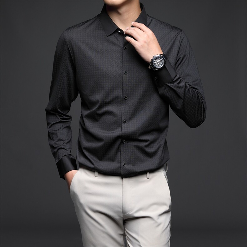 2023秋季新款长袖男士衬衫中年衬衣服爸爸装中老年人宽松休闲上衣,男装衬衫,电商B212（原钱塘6029）