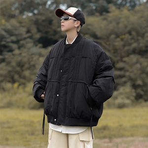F05-P92 冬季街头宽松加厚棒球服潮牌纯色拼接羽绒服男保暖外套图片