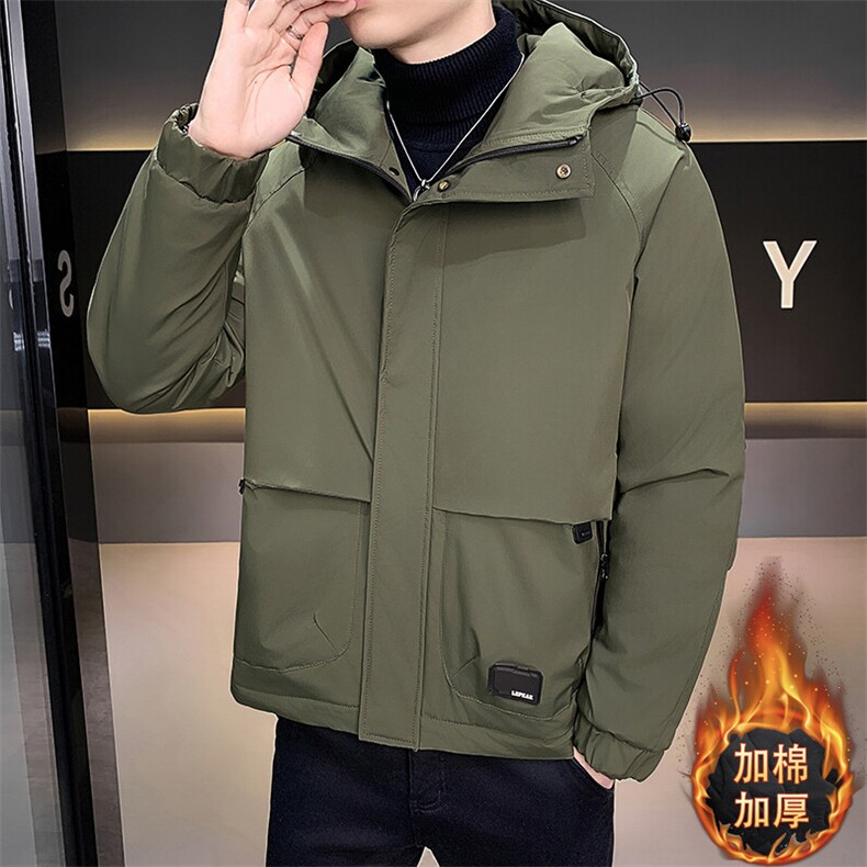 秋冬季二棉夹棉外套新款男士帅气连帽夹克潮流时尚男秋装棉衣图片