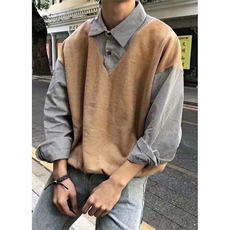 假两件毛衣男秋季港风薄款衬衫领chic外套上衣针织衫潮C1926，男装针织衫/毛衣，星座1116A（原606A-3）