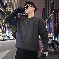 LV301/P88控118冬季美式假两件亨利领针织套头毛衣男深灰首1，男装针织衫/毛衣，星座305B