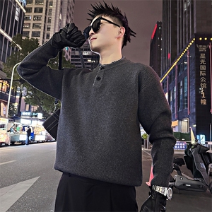 LV301/P88控118 冬季美式假两件亨利领针织套头毛衣男深灰首1图片