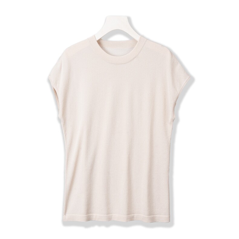 亮丝轻薄透气冰丝针织短袖T恤上衣女2025夏季圆领短款纯色不连帽，女装T恤，绒崒