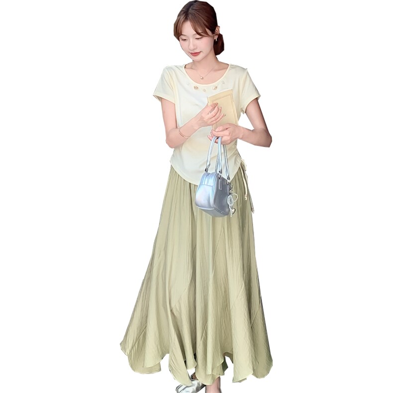 休闲体恤半身裙套装女夏季绝美钉珠短袖小个子两件套2025年夏季,商品下架区,欣美人