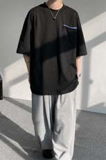 韩式简约短袖T恤设计感T恤美式复古条纹口袋短袖T恤半袖特批30，男装T恤，电商B319