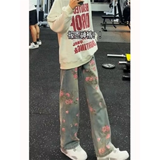 1014-1-KZ1092-cleanfit牡丹提花牛仔裤男小众设计感水洗蓝裤子，男装牛仔裤，星座1014-1