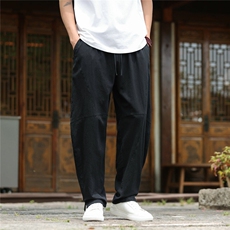 2025夏装新款汉服唐装风冰丝棉麻休闲裤A057-K381-P45，男装民族服装，电商A057B