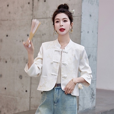 新中式国风外套女短款2025春秋新款百搭小香风夹克显瘦小个子上衣，女装短外套，以桐