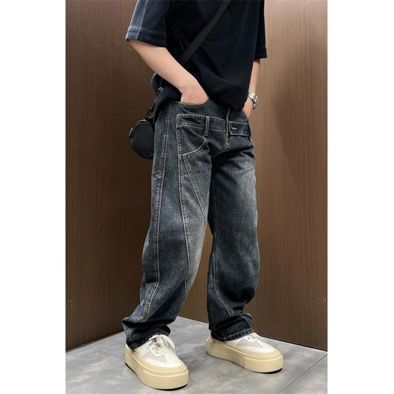 [008]做旧多口袋拼接工装牛仔裤男宽松直筒休闲A079-NA670-P55,男装牛仔裤,电商A079
