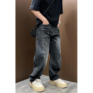 [008] 做旧多口袋拼接工装牛仔裤男宽松直筒休闲 A079-NA670-P55图片
