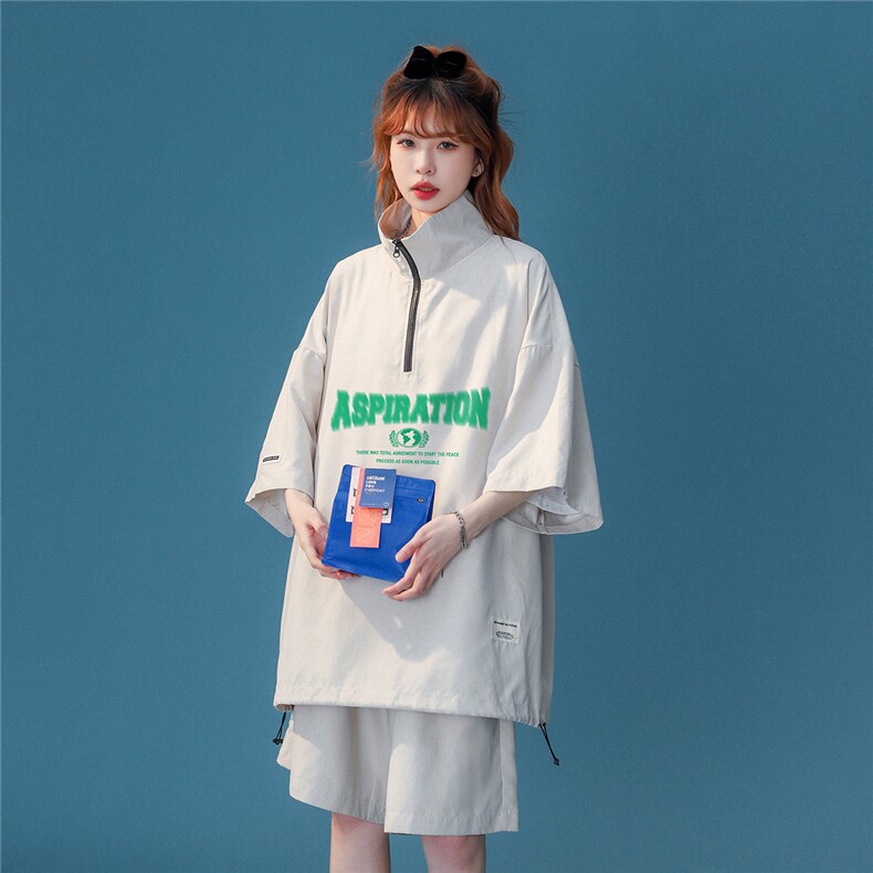 中性 夏季潮牌字母印花上衣运动休闲宽松情侣套装 TZ753-P75 控98图片