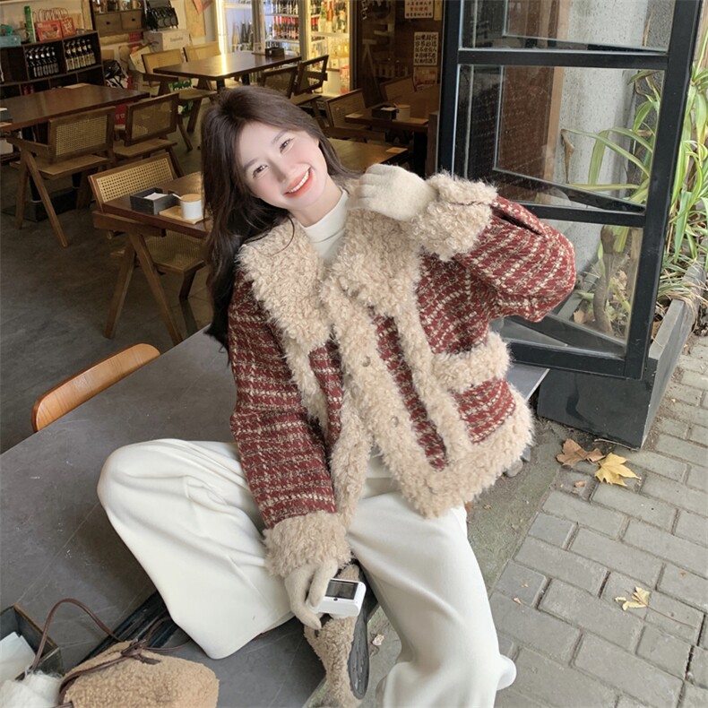 大货冬季加厚夹棉毛绒拼接外套#2590-P195-K288,女装短外套,2C111