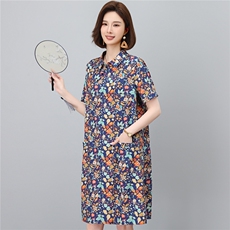 高端棉麻连衣裙女2026夏季新款宽松休闲中年妈妈薄款碎花裙子，女装连衣裙，独衣靓