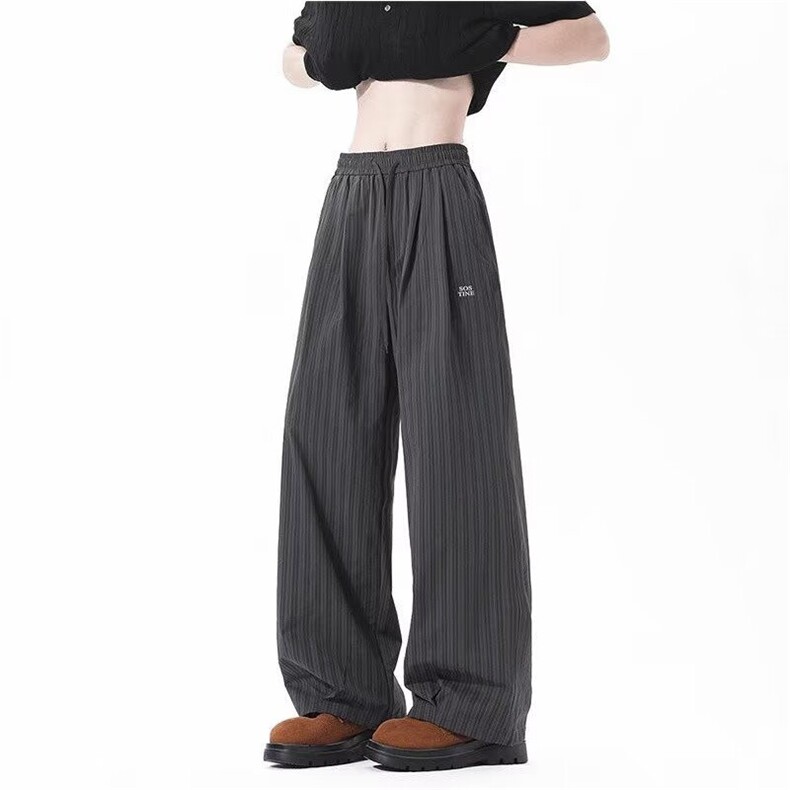 设计感蝴蝶结刺绣竖条纹西裤初秋季新款宽松百搭休闲裤AK75P48，男装西裤，星座1013-5