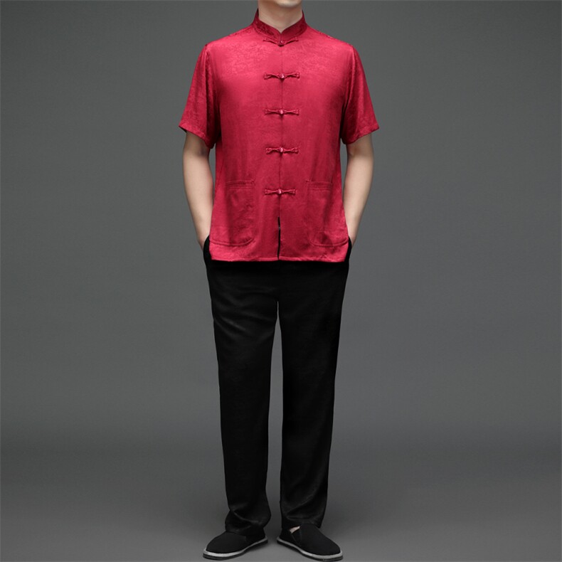 SQY2201男士春季两件套短袖套装中老年爸爸复古唐装风P120,男装民族服装,电商B360