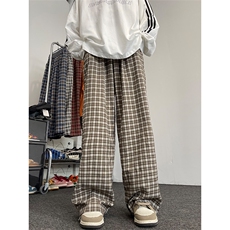 03美式街头复古格子裤男女同款宽松阔腿直筒裤XZ211-1-K2354-P60，男装休闲裤，星座211-1