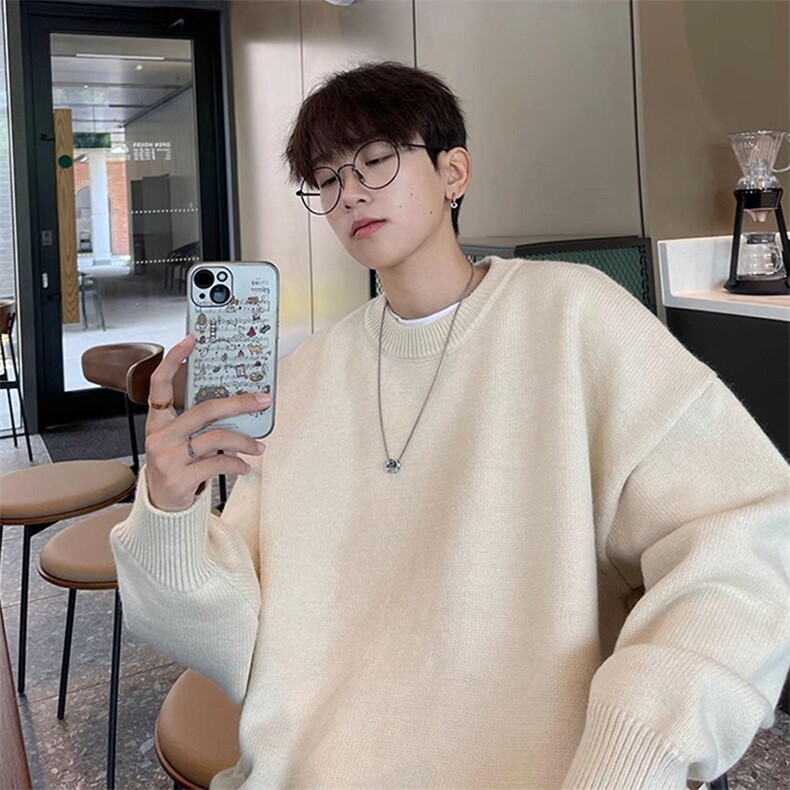 重磅秋冬男女纯色打底针织衫圆领套头半高领毛衣美式复古休闲上衣，男装T恤，电商A443