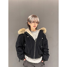现货重磅boxy短款棉衣座山雕大毛毛领男女棉服水洗工装厚外套，男装棉衣，电商A486