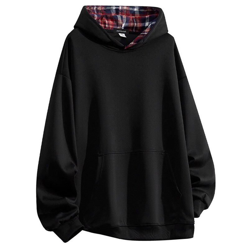 抖音得物高品质美式高街重磅结构设计假两件格子连帽卫衣外套W106，男装卫衣，电商A486-1