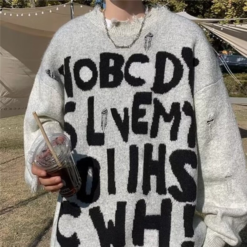 美式高街破坏感毛衣男秋冬季慵懒风高级感潮牌针织衫外套SWX03,男装针织衫/毛衣,星座516A