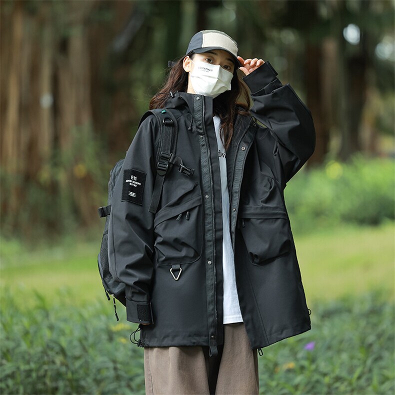 户外工装风口袋冲锋衣外套风衣男女连帽百搭休闲夹克2353-P70图片