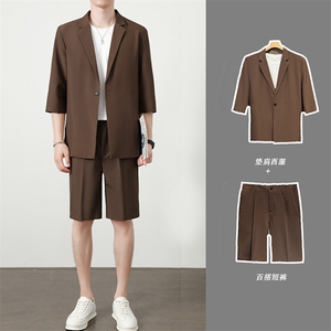 TW050-P95 夏季ins休闲西服套装男韩版上衣潮流痞帅气七分袖西装图片