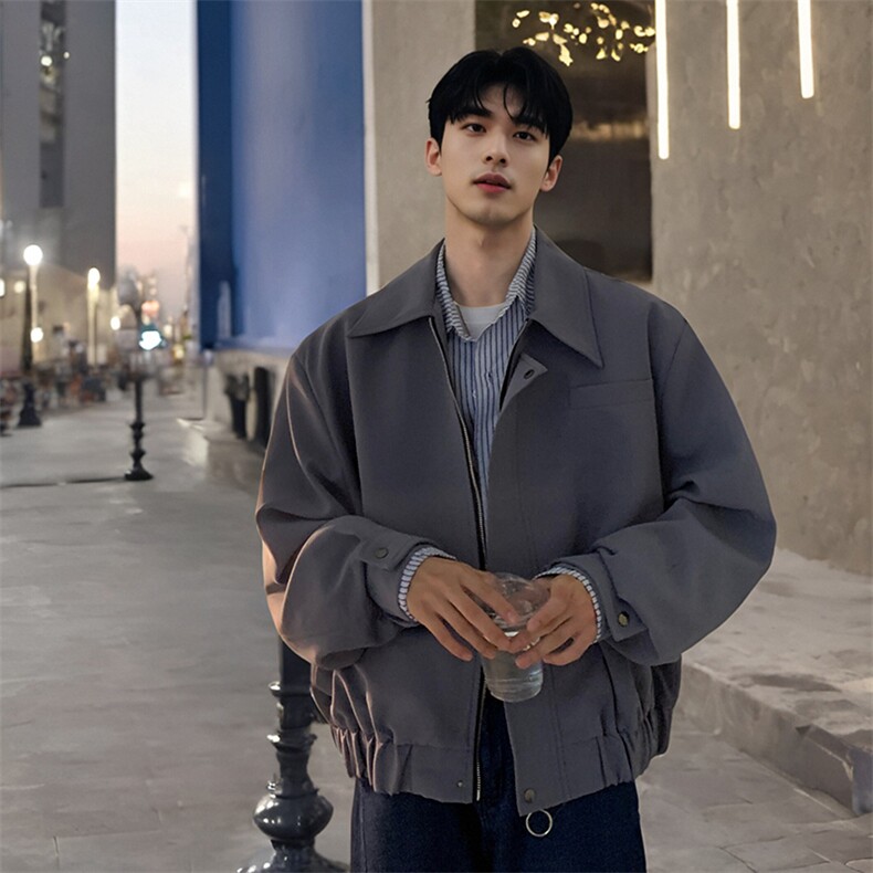 短款韩系Ins风休闲宽松垫肩短款背后拉链夹克外套，男装夹克，星座112A