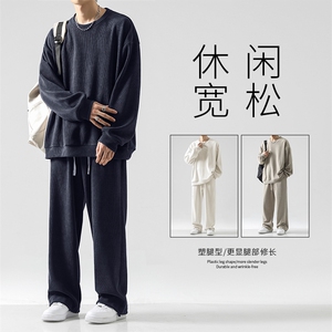 美式重磅条绒圆领卫衣搭配抽绳束脚休闲裤潮牌百搭-TZ810特批92图片