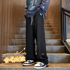 休闲潮流菠萝格垂顺贴标抽绳长裤垂感舒适潮流百搭K931特批32，男装休闲裤，星座718-1