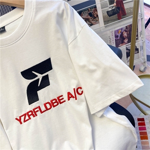 TT055-P40 纯棉短袖t恤女2025夏季中长款宽松圆领新款上衣韩版图片