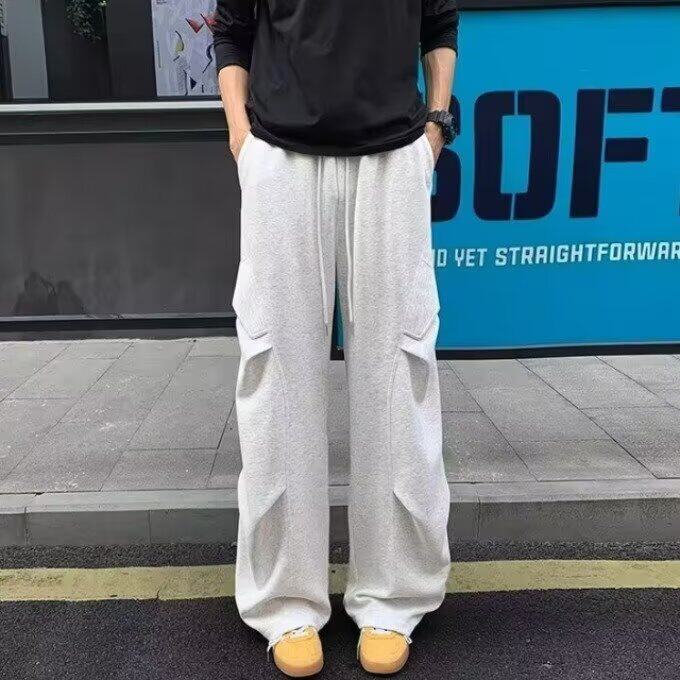 A20-P43美式褶皱口袋工装裤秋冬嘻哈直筒伞兵复古街舞男休闲,男装工装外套,电商B323A