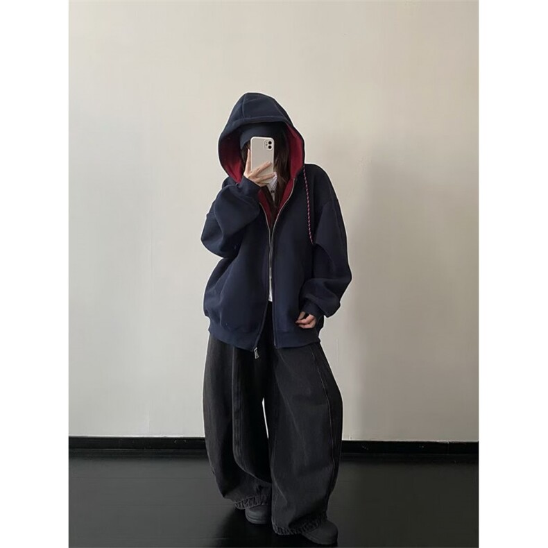 早秋穿搭开衫外套长袖帽卫衣女2025新款蓝色宽松上衣女,女装短外套,星座506A