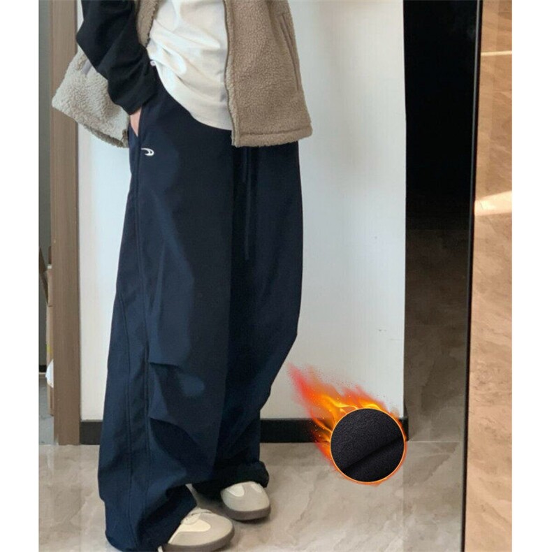 藏青色加绒软壳冲锋裤男女款秋冬美式高街伞兵工装裤子户外登山裤,男装休闲裤,星座601-1