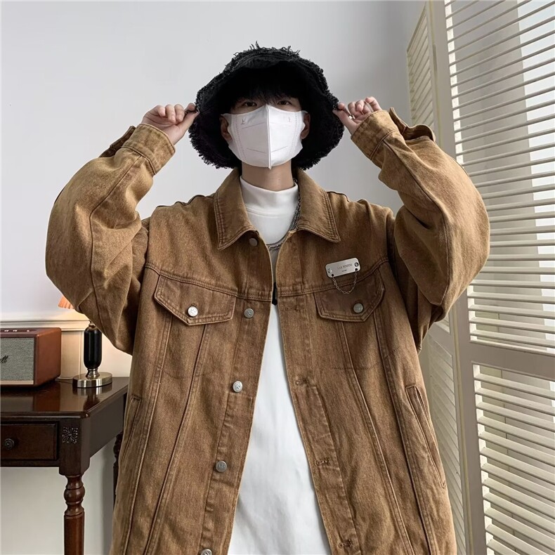 2024新款秋美式刺绣牛仔夹克男生简约宽松休闲百搭外套652/P68图片