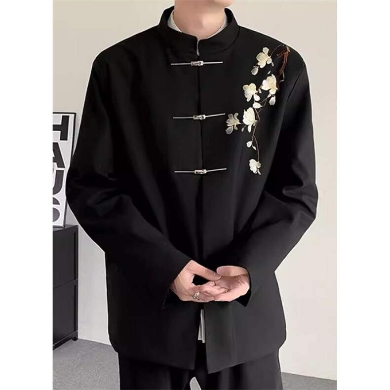 春秋新中式重工刺绣玉兰花中山装西服外套男复古痞帅XW76,男装西服,星座1116A（原606A-3）