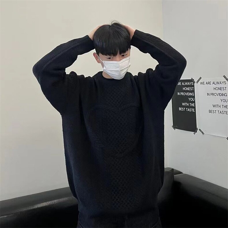 ins风秋冬圆领毛衣男装宽松爱心提花针织衫毛衫XZ716A-MS905P75,男装针织衫/毛衣,星座716A（原星座815-4）