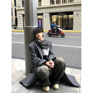 现货~秋冬新款戗驳领收腰垫肩毛呢大衣过膝长款风衣外套Y971-P125图片