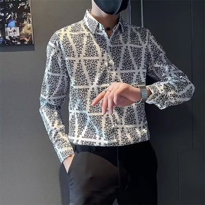 花衬衫男五分袖春秋季痞帅发型师男装斑马纹印花衬衣 CS109图片