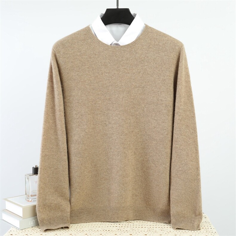 2025男士圆领打底长袖时尚简约百搭，男装针织衫/毛衣，鼎晴羊绒