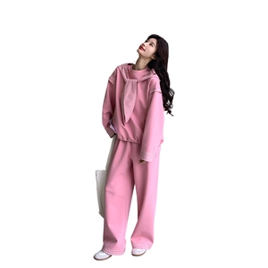 新款大货 2026时尚粉色格子拼接卫衣套装女/M2606P190K308图片