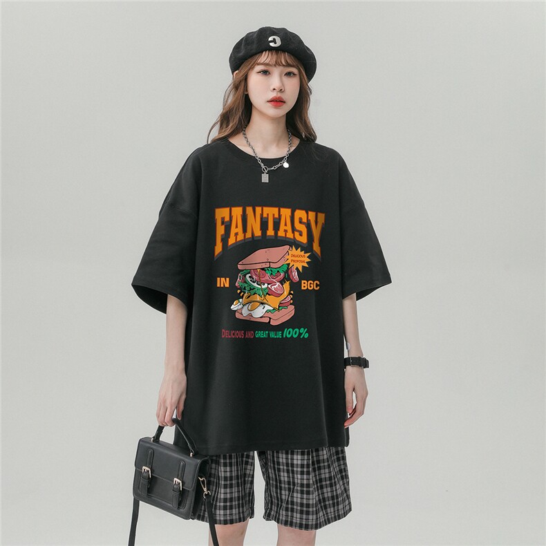 中性风新款夏季时尚卡通印花圆领宽松100棉短袖T恤T1157P25控38,男装T恤,A247A