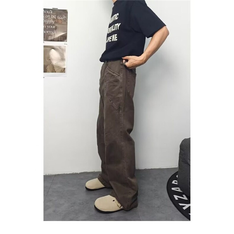 复古水洗做旧cleanfit休闲工装长裤男vintage宽松直筒百搭裤子男,男装牛仔裤,星座506A