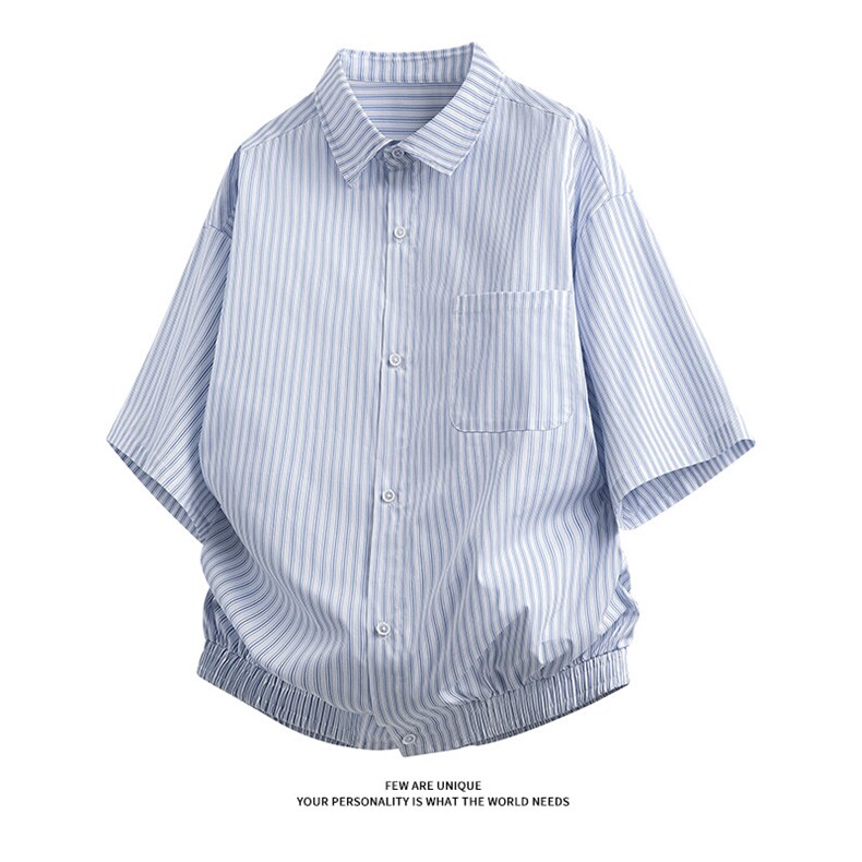 竖条纹短袖衬衫5X4002-TP3558夏季日系男宽松衬衣青少年,男装衬衫,电商A102