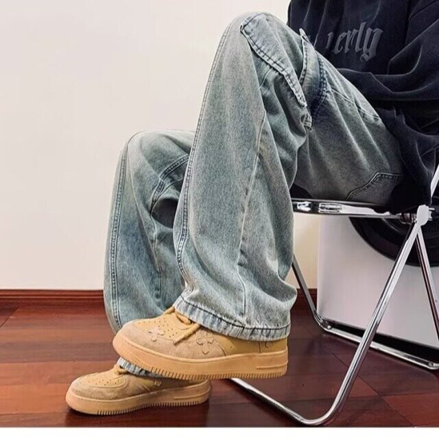 复古做旧黄泥染抽绳工装牛仔裤男女休闲大口袋裤网图NZK8843-P55,男装牛仔裤,星座302B-2