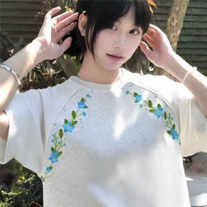 230克 刺绣潮T恤男女短袖文艺帅气植物花 BT014-P33图片
