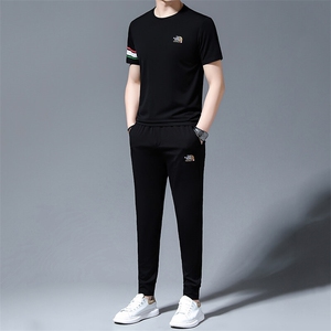 HP581夏季新款男士运动休闲套装二件套圆领刺绣男装速干百搭短袖图片