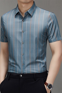 BGW-K42505夏季新款男士格子短袖衬衣百搭衬衫商务男装图片