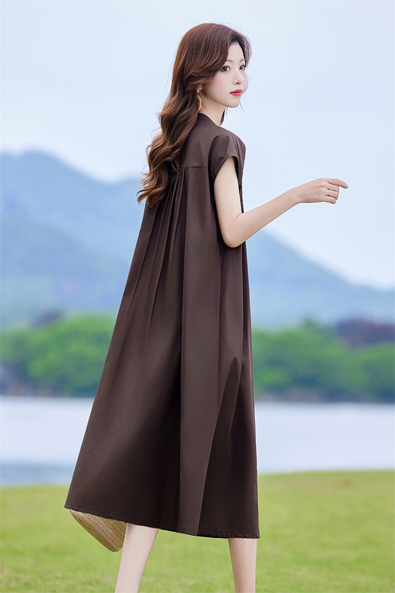天丝棉连衣裙女夏轻奢高级感时尚洋气收腰遮肚子减龄显瘦衬衫裙子,女装连衣裙,靓衣阁
